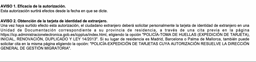 UGE resolution instructions naming the TIE fingerprint procedure and the alternative for Madrid, Barcelona, and Palma de Mallorca; applicant details are excluded